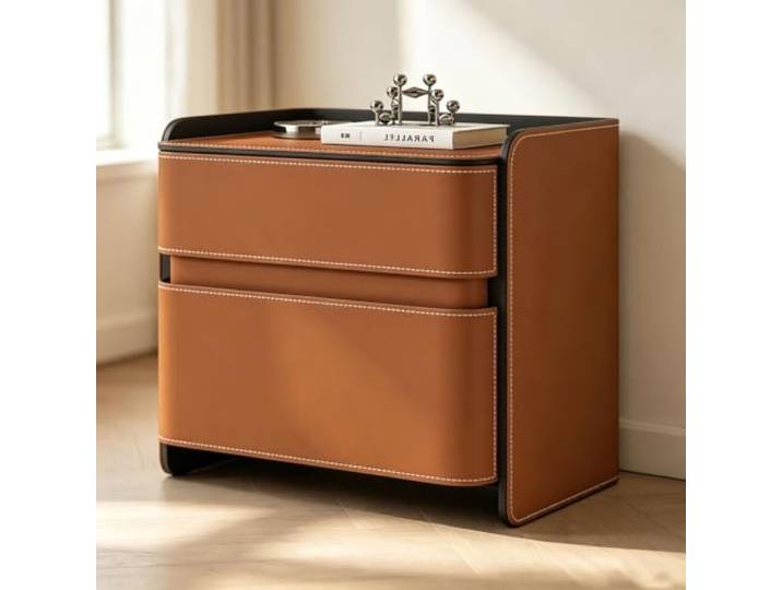 Quadratischer Nachttisch Mit 2 Schubladen Kleiner Beistelltisch Abgerundete Kanten Rahmen aus Massivholz Für Wohnheime, Wohnzimmer und Schlafzimmer(Orange,40cm/16in)