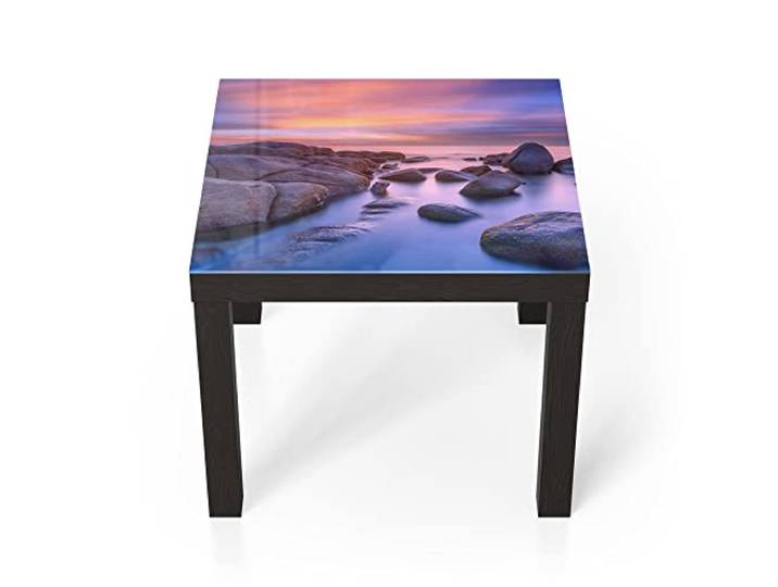 DEQORI Glastisch schwarz klein 55x55 cm Motiv Küstenfelsen in Abendröte ausgefallener Beistelltisch aus Glas Hochglanz Couchtisch fürs Wohnzimmer moderner Couch Tisch mit Design