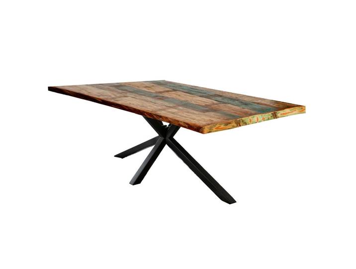 Mid.you Esstisch, Mehrfarbig, Schwarz, Holz, Metall, Altholz, massiv, rechteckig, Sternfuß, 100x76x220 cm, Esszimmer, Tische, Esstische