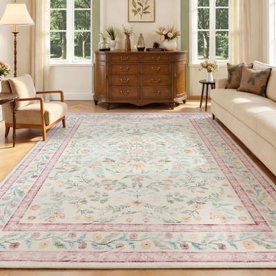 Garvee Washable Floral Low Pile Area Rug for Living Room, Bedroom, Dining Room