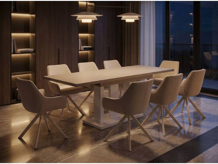 Endo-Moebel Essgruppe Appia White ausziehbar 130-210 cm mit 6-8 Drehstühlen, (Set, 8-tlg., 1 Tisch, 8 Stühle), 360°-Drehstühle, Federkern, viel Auswahl