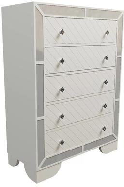 Benjara Athon Tall Dresser Chest with 5 Drawers, Diamond Patterns, Ivory Wood