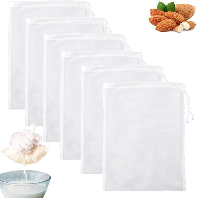 Dripio Verpakking van 6 herbruikbare nylon zakken voor notendrank, 20 x 30 cm