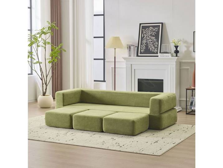 VUENOR Canapé modulable 201x151x25 cm vert – convertible 3 places chenille