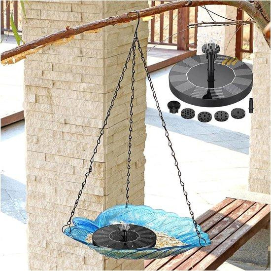 Zonne Waterfontein Zwart - Vogelbad Fontein met Zes Sproeiers - Tuindecoratie - Diameter: 13 cm
