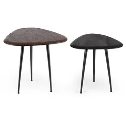 Couchtisch Mayo 2er-Set aus Mangoholz, modern, organische Form, schwarz braun, Bizzotto