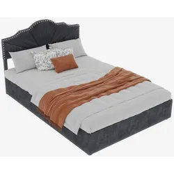 OKWISH Polsterbett Doppelbett Stoffbett mit hydraulischem Bettkasten Stauraumbett modernes Bettgestell Komfortbett Schlafzimmer 140x200 Grau
