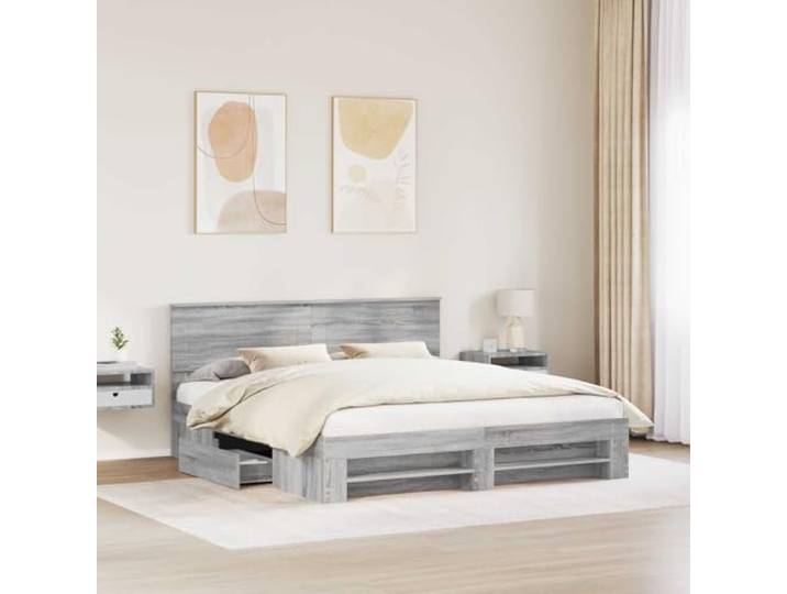 KTHLBRH Bett Grau Sonoma 180 x 200 cm mit Kopfteil Technisches Holz, rechteckiges Design, stabile Struktur, modernes Zimmer