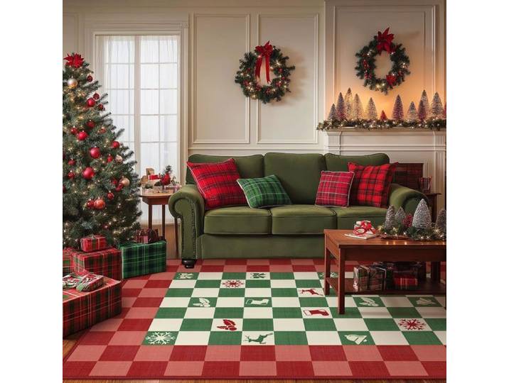 Tapis de Noël antidérapant pour salon 160x230cm tapis de sol de Noël décoration d'intérieur tapis bohème motif patchwork Multicolore