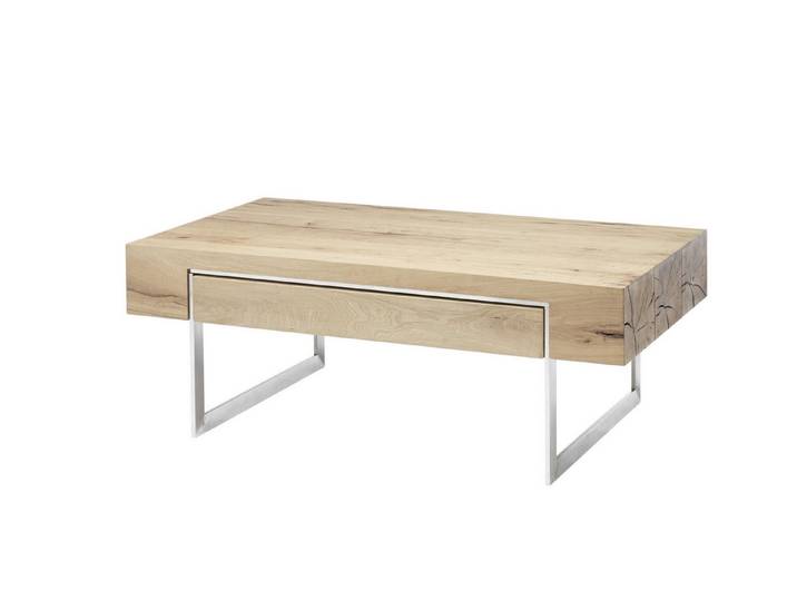 freiraum Couchtisch BIRMINGHAM, Schublade, Eiche furniert / Edelstahl-Optik - 110x40x60 (BxHxT)