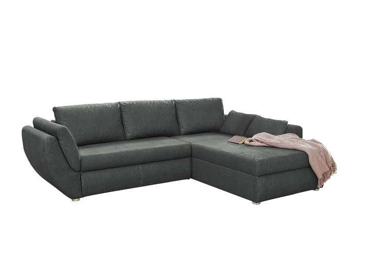 Ecksofa Schlaffunktion Couch mit Rutschenlehne Bettkasten Mikrofaser Dunkelgrau / 15228