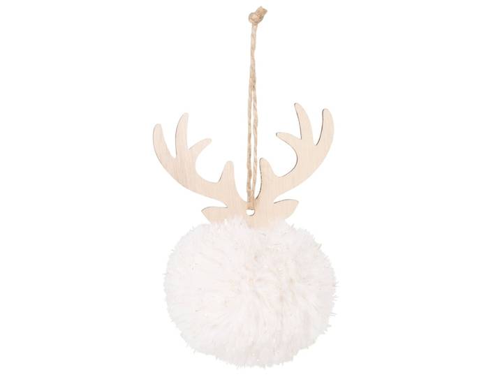 Christbaumkugel mit Hirschgeweih, weiß und beige