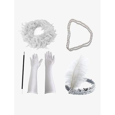Vintage Flapper Kostüm-Zubehörset – 1920er Gatsby Stirnband, lange Handschuhe, Ohrringe, Perlenkette und Zigarettenspitze für Mottopartys Cosplay