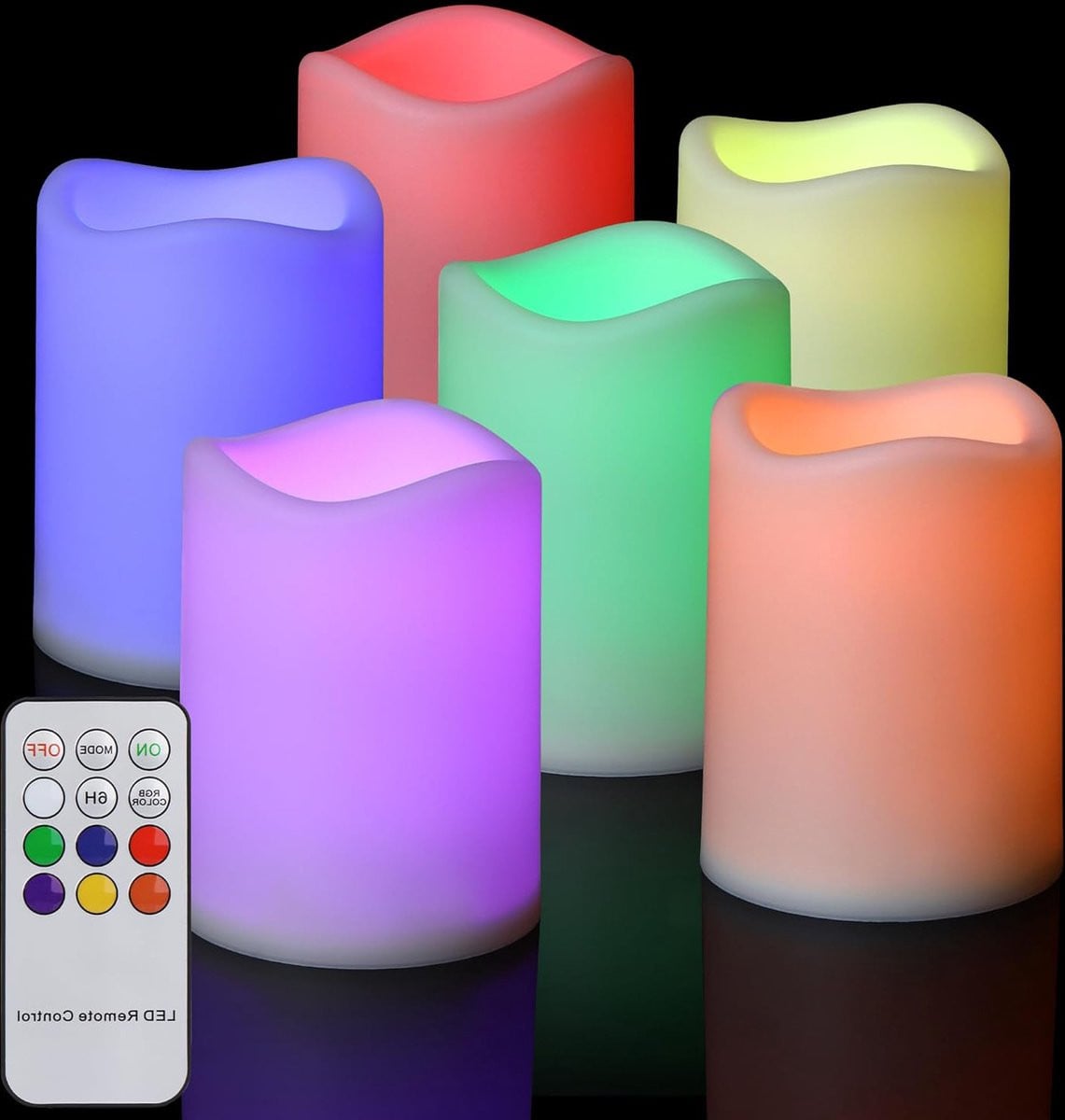 oCreon Set van 6 Kleurrijke LED Kaarsen met Afstandsbediening en Timer - Waterdicht - Flameless Pillar Kaarsen