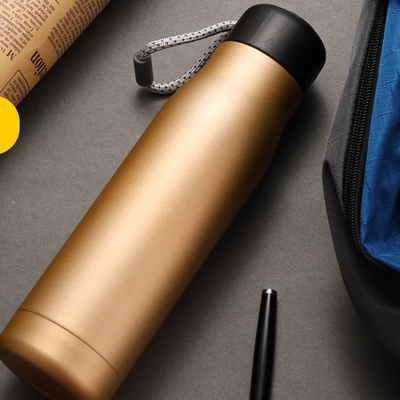 Uplifted Trends Custom Stainless Steel Thermos Bottle With Rope Portable Vacuum Flask golden