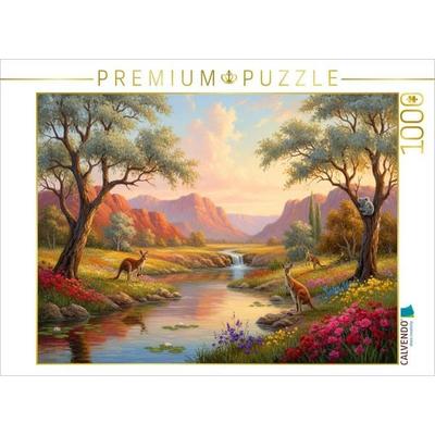 CALVENDO Puzzle Australische Wasserstelle - Landschaft mit Känguru und Koala | 1000 Teile Lege-Größe 64x48cm Foto-Puzzle für glückliche Stunden