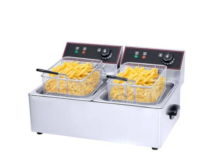 Friteuse Électrique Professionnelle 2 x 8L – 2x2500W – 190°C – Inox – Double Cuve