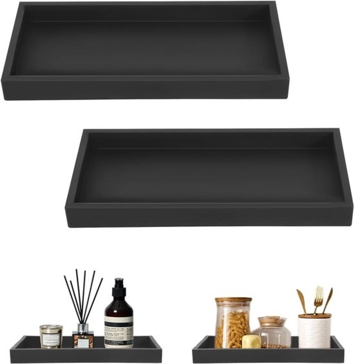 Decoratief dienblad zwart siliconen klein rechthoekig multifunctioneel voor badkamer, keuken en toilet