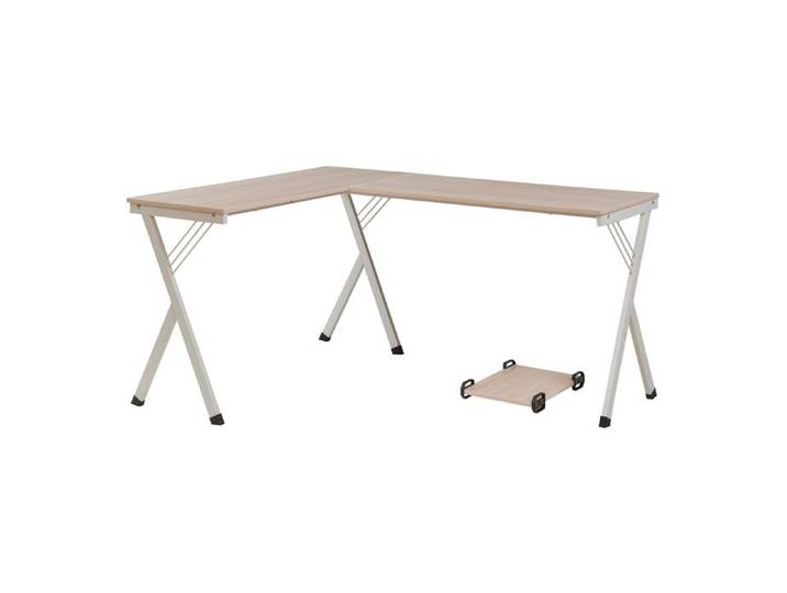 Bureau d'angle - HELLOSHOP26 - 158x120x75 cm - Blanc effet chêne - Support PC pratique - Montage facile