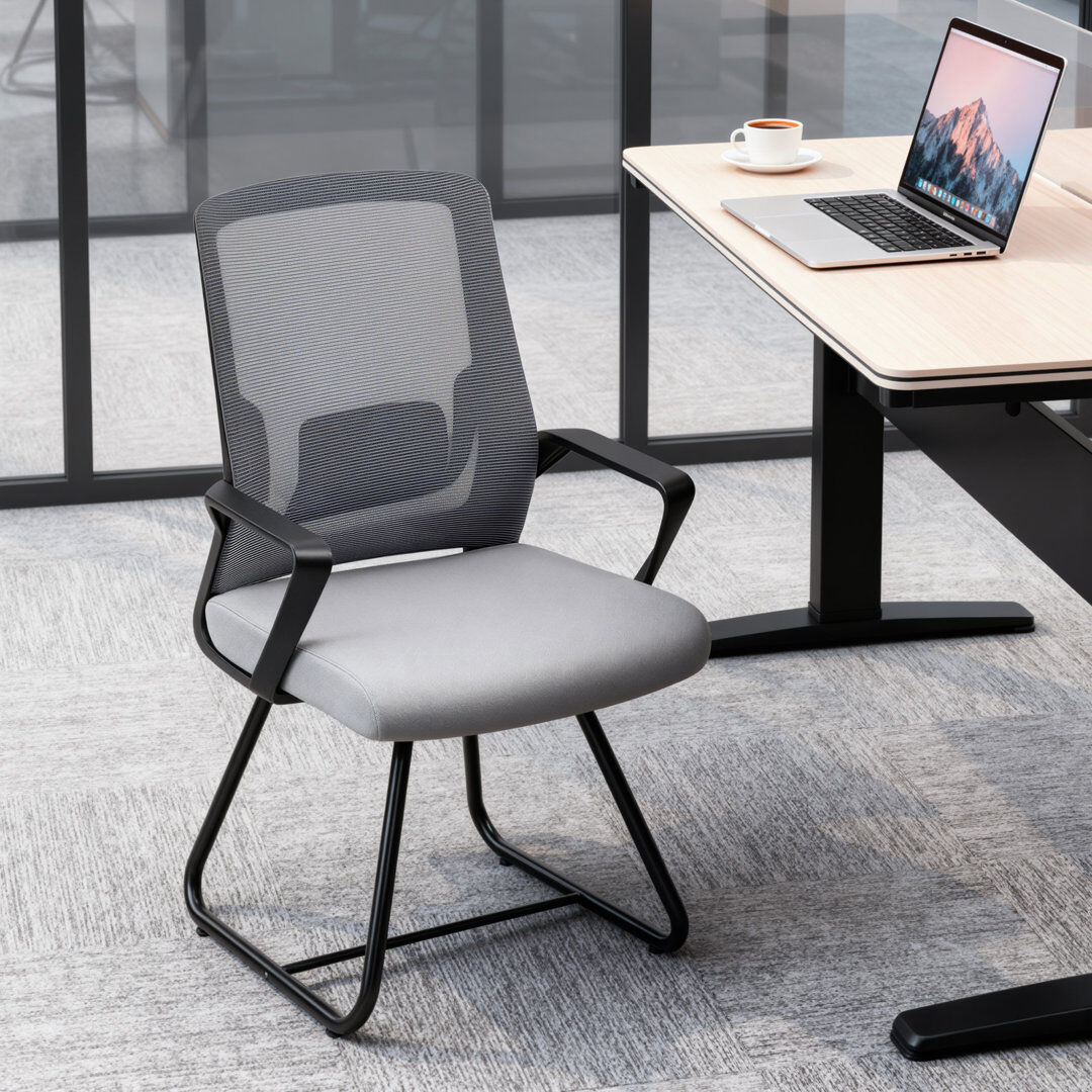 Inbox Zero Desk Chair No Wheels, Meeting Chair with Mesh Back for Waiting Room Charcoal Grey 57cm W X 56cm D
