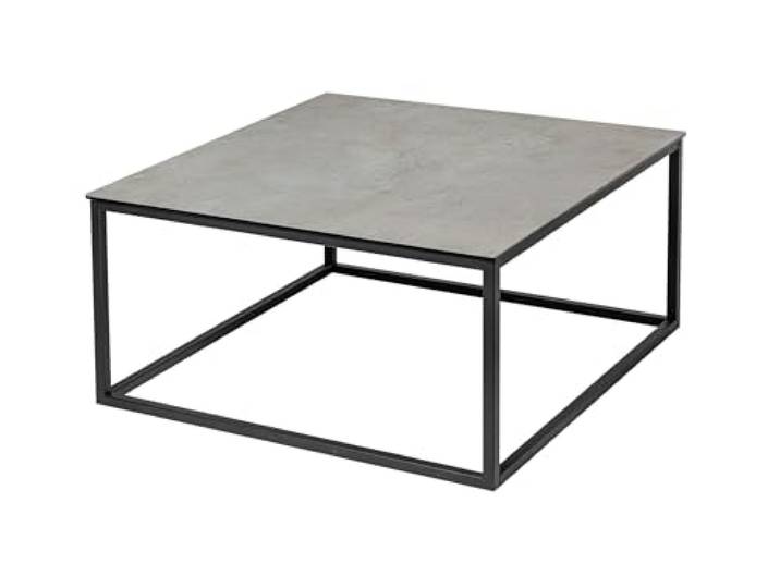 Licht-Erlebnisse Couchtisch Beton Optik 75 x 75 x 40 cm (LxBxH) quadratisch aus Keramik Hartglas Metall in Grau Schwarz Sofatisch Wohnzimmertisch