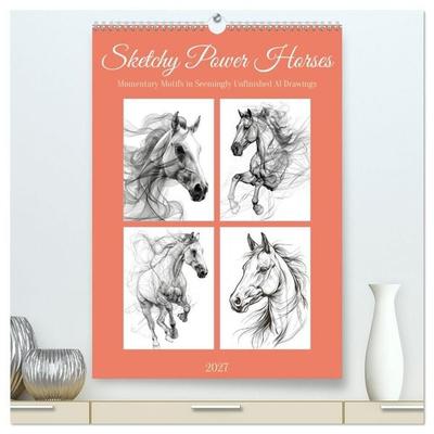 Sketchy Power Horses (High Quality Premium Wall Calendar 2027 DIN A2 portrait),CALVENDO 12 Month Wall Calendar