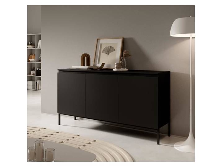 Commode à trois portes - BEMMI - 150 cm - noir avec pieds noirs