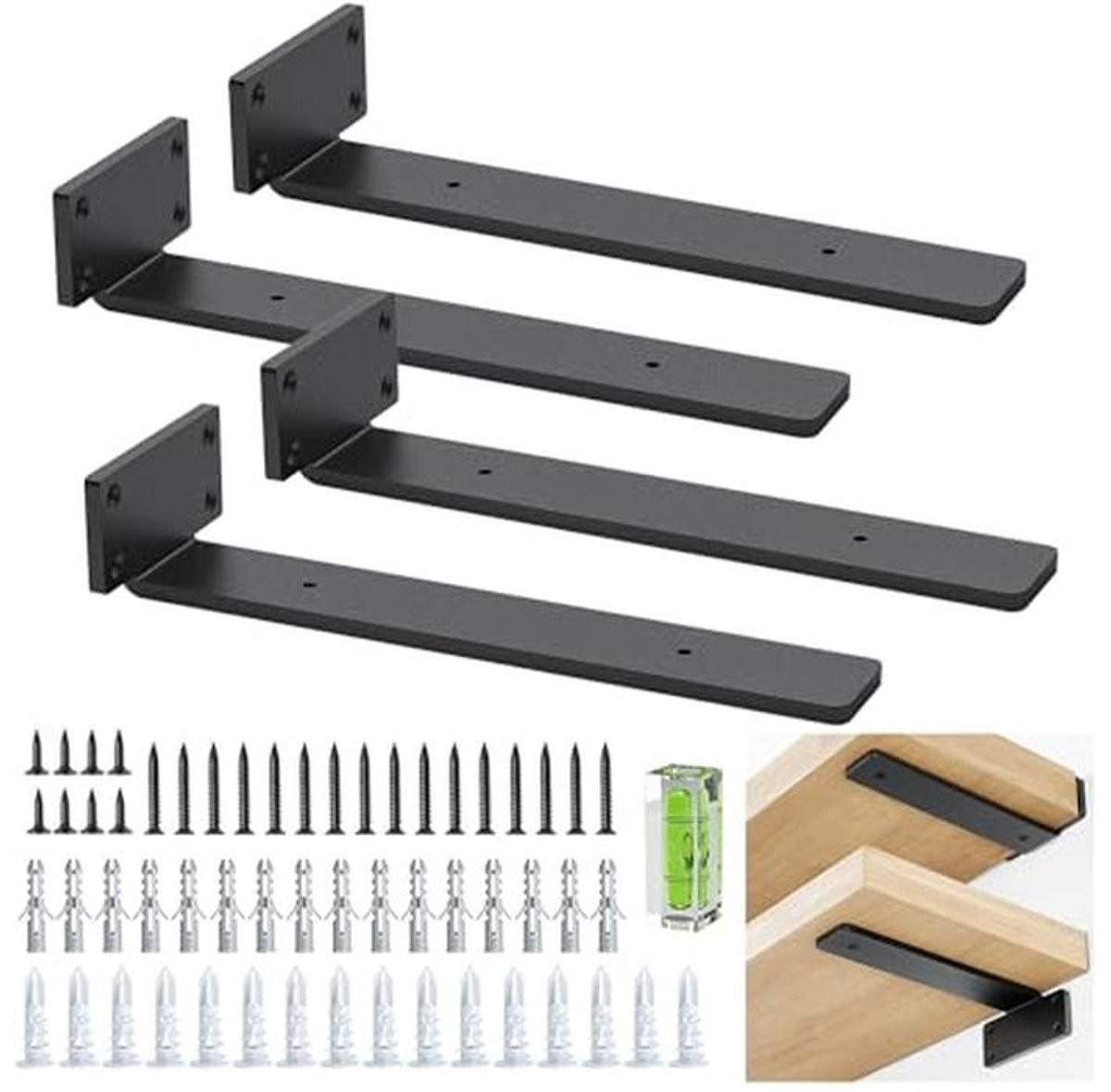 Zwarte Zwevende Plankdragers - 25 cm Robuuste Plankhouders voor Moderne Interieurs