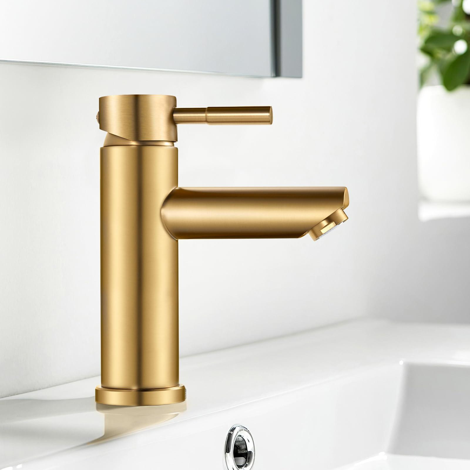 Dripio Wasbakmengkraan Geborsteld Goud Eénhendelbediening Roestvrij Staal 304 Waterbesparend