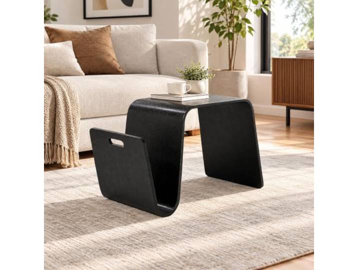 YHTCSXMD Couchtisch, Gebogenes Holz, Moderner Wohnzimmertisch Gebogenes Holz, seitlicher Stauraum, Griff zum Bewegen, Couchtisch Holz für Wohnzimmer und Balkon(Black)