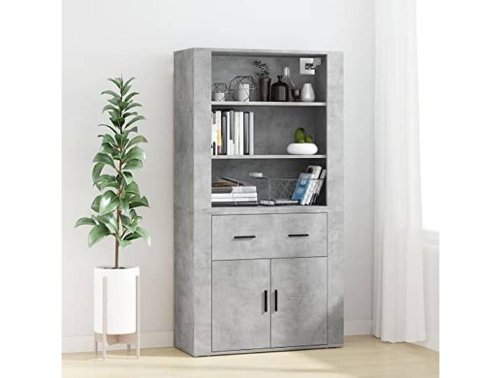 RJPLMFV Anrichte, hoch, grau, Beton, Holz, Technik Großer Stauraum, Wandbefestigung, feuchtigkeitsbeständig, glatte Oberfläche