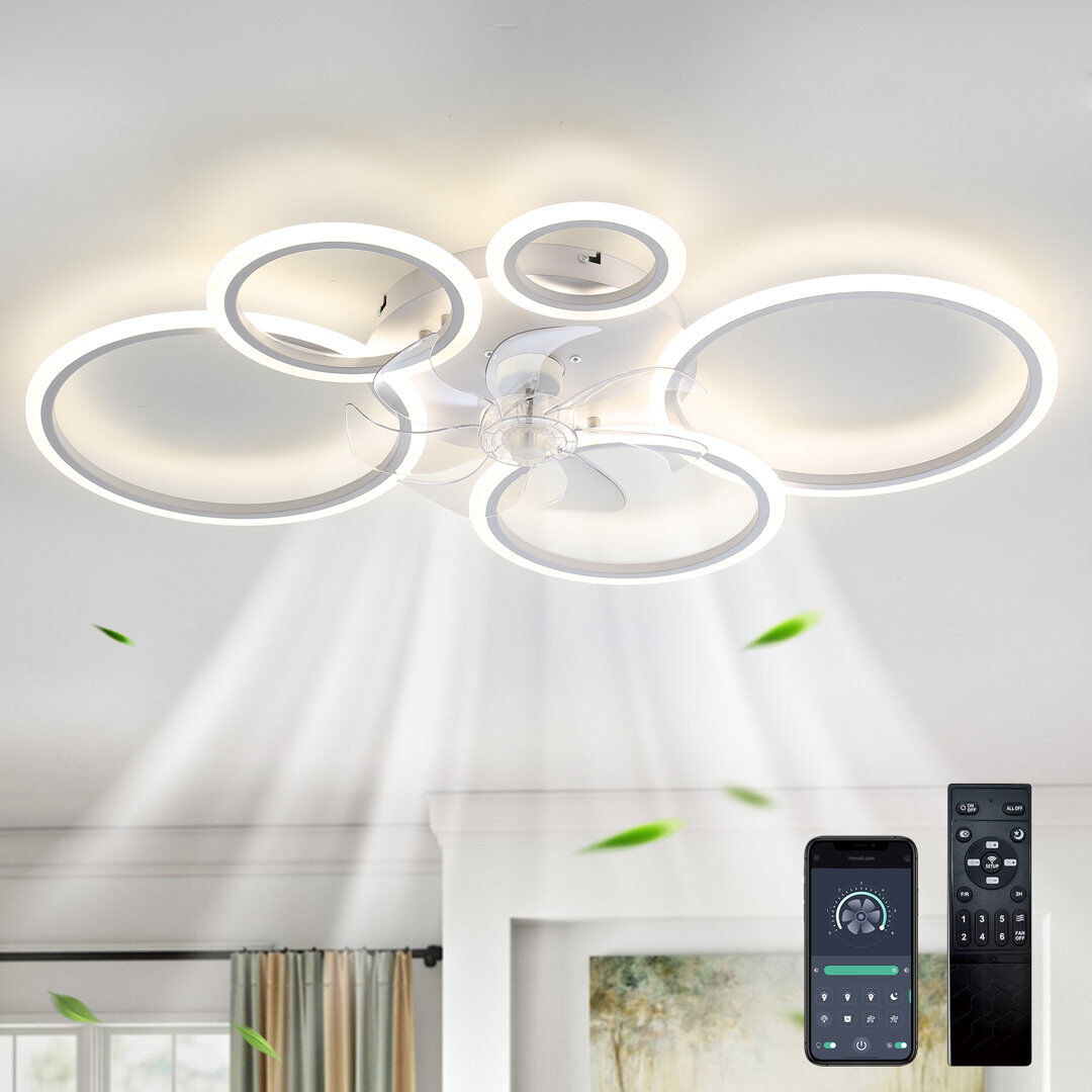 Blue Elephant Elora 100cm LED Dimmable Reversible Ceiling Fan with Lights and Remote White 18cm H x 100cm B x 82 cm T