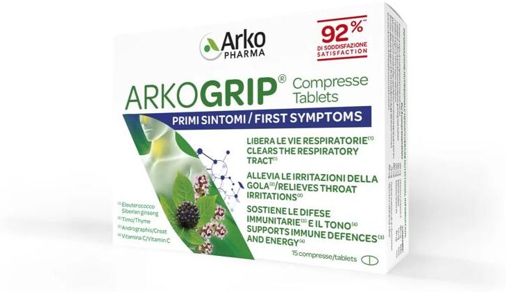 Arkopharma Arkogrip 15 Compresse Integratore per i Primi Sintomi Influenzali