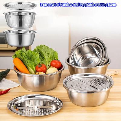 Uplift Treasures Stainless Steel Strainer And Mixing Bowl Set 3 Piece Stainless Steel Strainer And Mixing Bowl Set 3 Piece