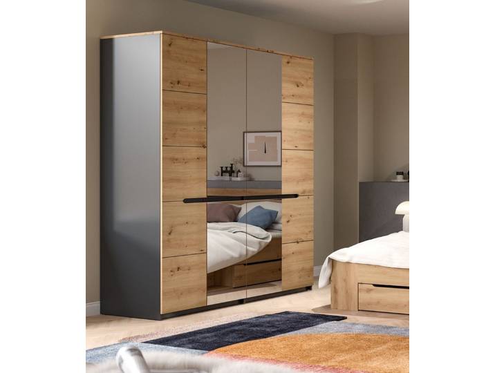 freiraum Kleiderschrank Kleiderschrank >Canu< in Basalt Grau / Artisan, wahlweise Spiegel - in Basalt Grau / Artisan - 180x198x59cm (BxHxT)