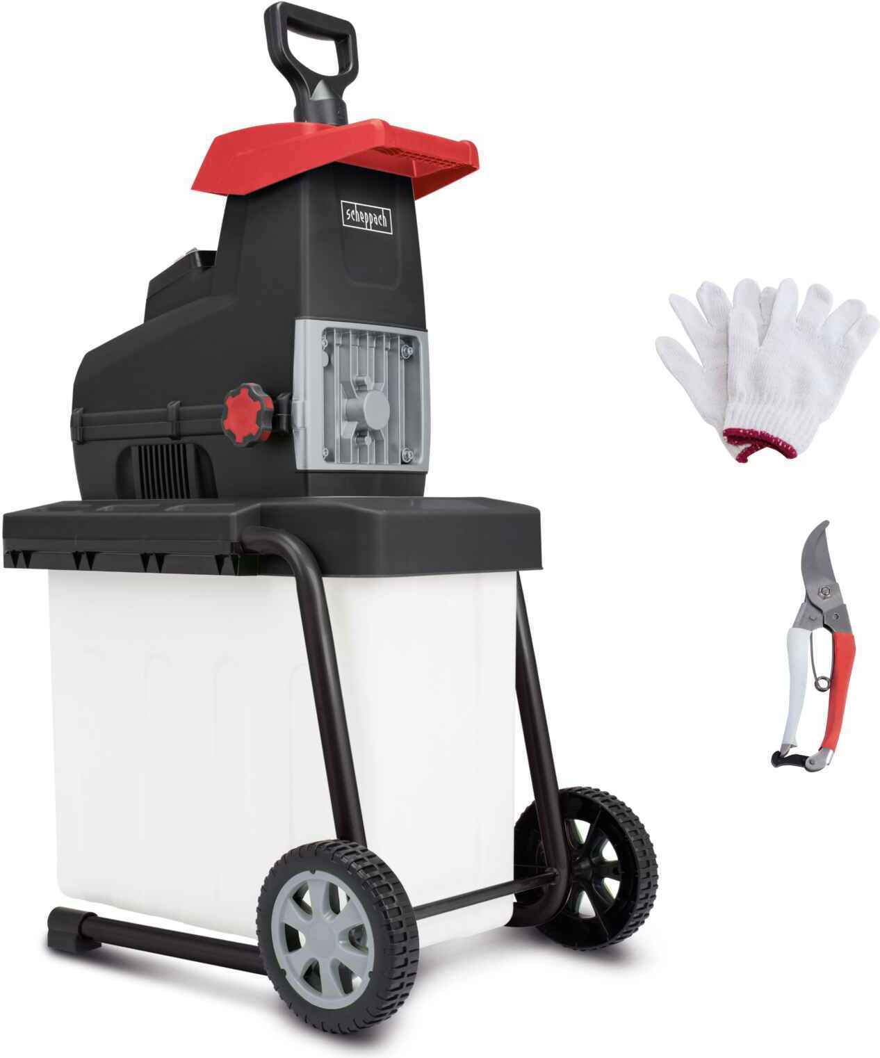 Scheppach GS60 Elektro Gartenhäcksler + Fahrvorrichtung - 2in1 Leisehäcksler | 2800W | Schnittstärke 45mm | 60L Fangbox | Selbsteinzug & Rücklauf