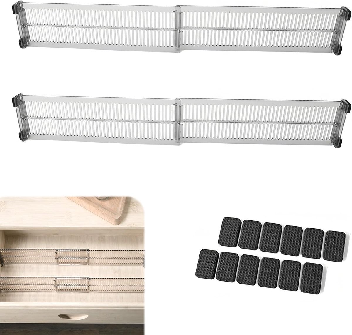 Thijox 4 stuks Verstelbare Ladeverdelers - Transparante Kunststof Lade-organizer voor Keuken, Kantoor en Slaapkamer