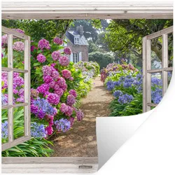 WANDTATTOO Hortensie - Durchsichtig - Blumen - Sommer - Lila - Weg Wanddeko 50x50 cm