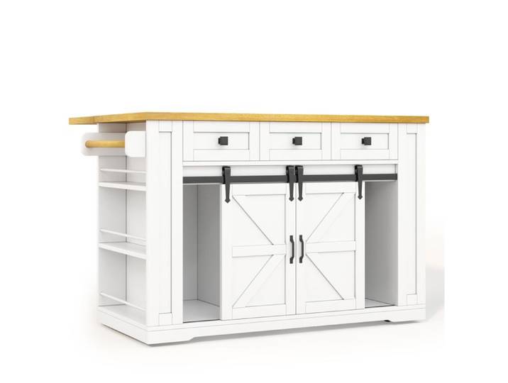 Îlot central de cuisine – chariot de cuisine – plan de travail rabattable – blanc naturel – MDF