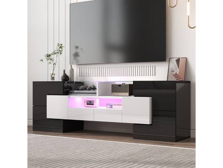 Meuble TV / meuble bas tendance meuble TV de salon avec plateau en verre et éclairage LED