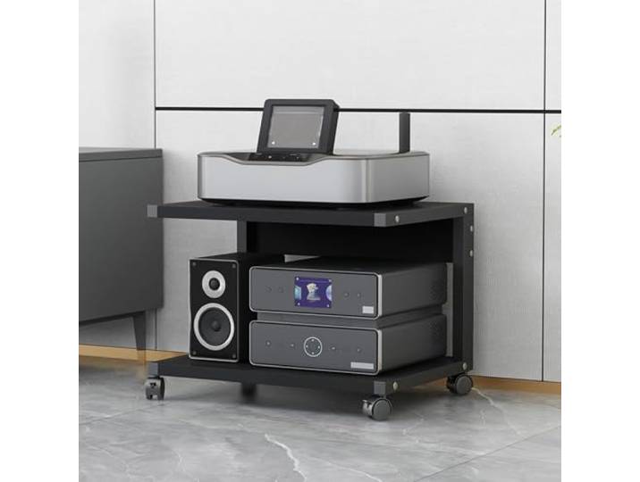 Hifi Regal Audio Rack,2-stufiges AV-Medienständer mit Rädern,Plattenspieler/Gaming/DVD Schrank,Record Player Stand aus Holz,Stereo TV Ständer,für Wohnzimmer,Spielzimmer,Entertainment-Center(Nero,50x40