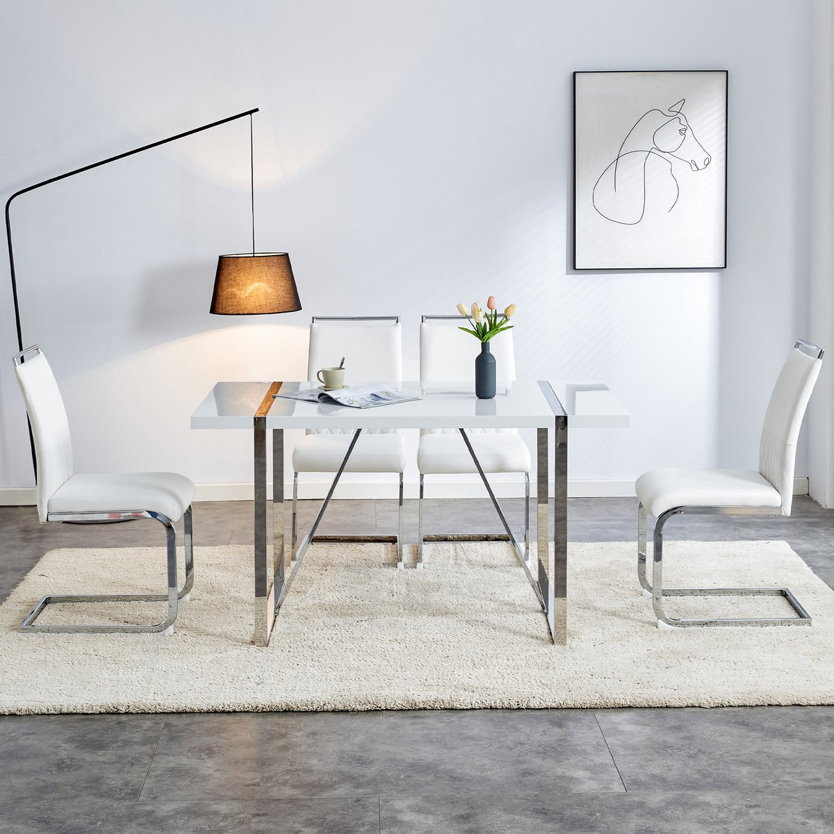 MODENUIT Eetkamerstoel Set van 2 - Ergonomische Rugleuning - Wit Metaal