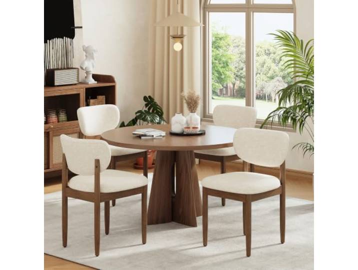 MALOL Moderner Esszimmerstuhle 2er Set, Küchenstuhle mit breiter Rückenlehne und Dicker Polsterung, Massivholz Stühle Esszimmer, Sitzstuhl für Küche Wohnzimmer Haushalt & Café, Beige