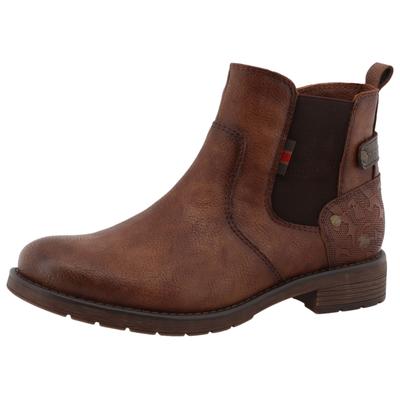 Winterboots MUSTANG SHOES "Elfi", Damen, Gr. 40, wärmend, braun (cognac), Lederimitat, Textil, used, Schuhe Winterboots, Winterboots mit Stretcheinsatz