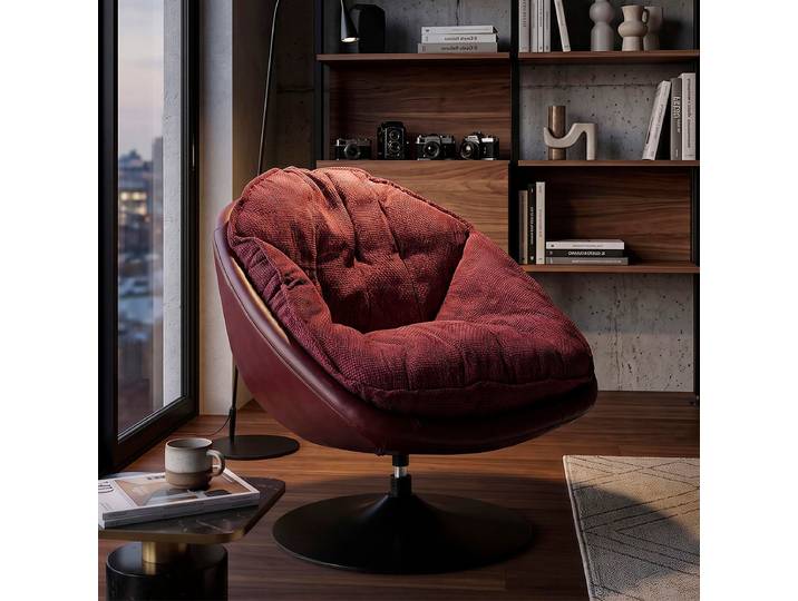 Fauteuil pivotant Corey tissu chenille Bordeaux et Noir