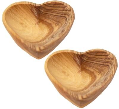 Global Craft Petite Olive Wood Heart Trinket Bowls Set of 2