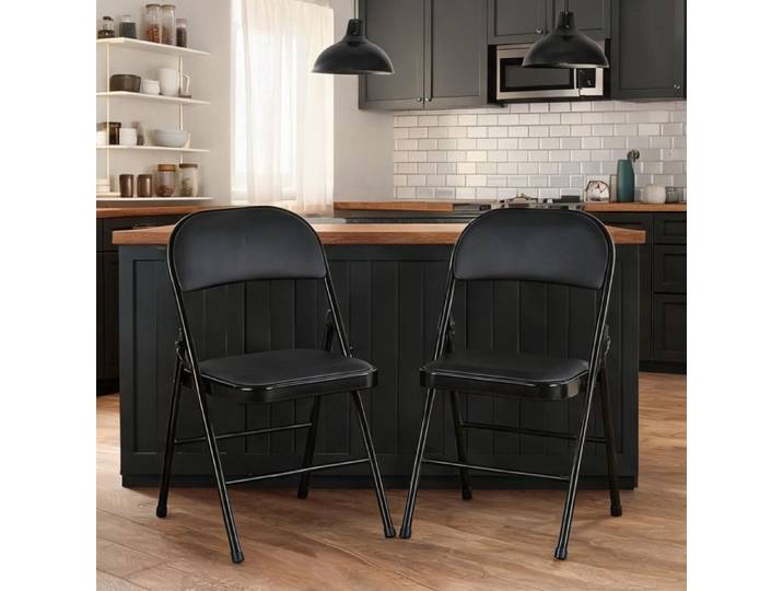 Chaises pliantes noires cadre acier et assise synthétique lot de 2 45x46x78 cm