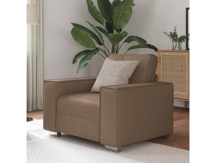 HEFZGDB Cappuccinobrauner Einzelsessel 59 cm Breite Kunstleder Sofa Modernes Design mit Chrombeinen Kompakt für kleine Räume Bequem Relaxen Lesen Atmungsaktive Polsterung Stabile