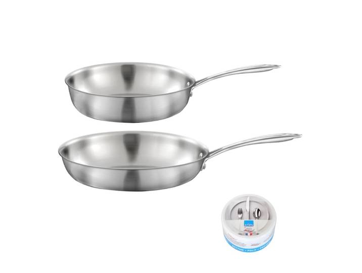 Lot 1 poêle inox 28cm, 1 sauteuse inox 24cm, 1 pierre d'argent® citro