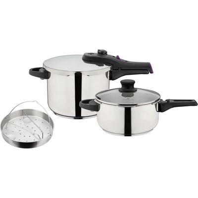 Schnellkochtopf GSW "System RAPID", silber (silberfarben), Ø:22cm, Töpfe, Schnellkochtopf, Dampfkochtopf zum Bio-/Schnellgaren, 2 Garstufen, Induktion